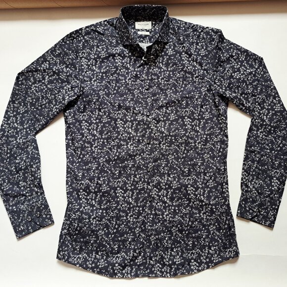 New Bruun & Stengade Men's Slim Fit Floral Button Down Navy Shirt Size 40 - Picture 7 of 16
